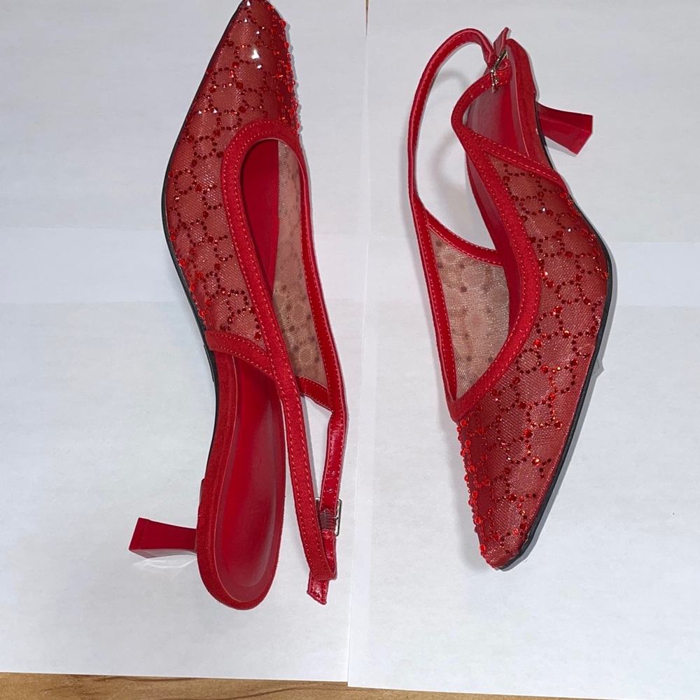 Cherry Red Slingback Square Toe Kitten Heels Size 7.5 - Picture 6 of 6